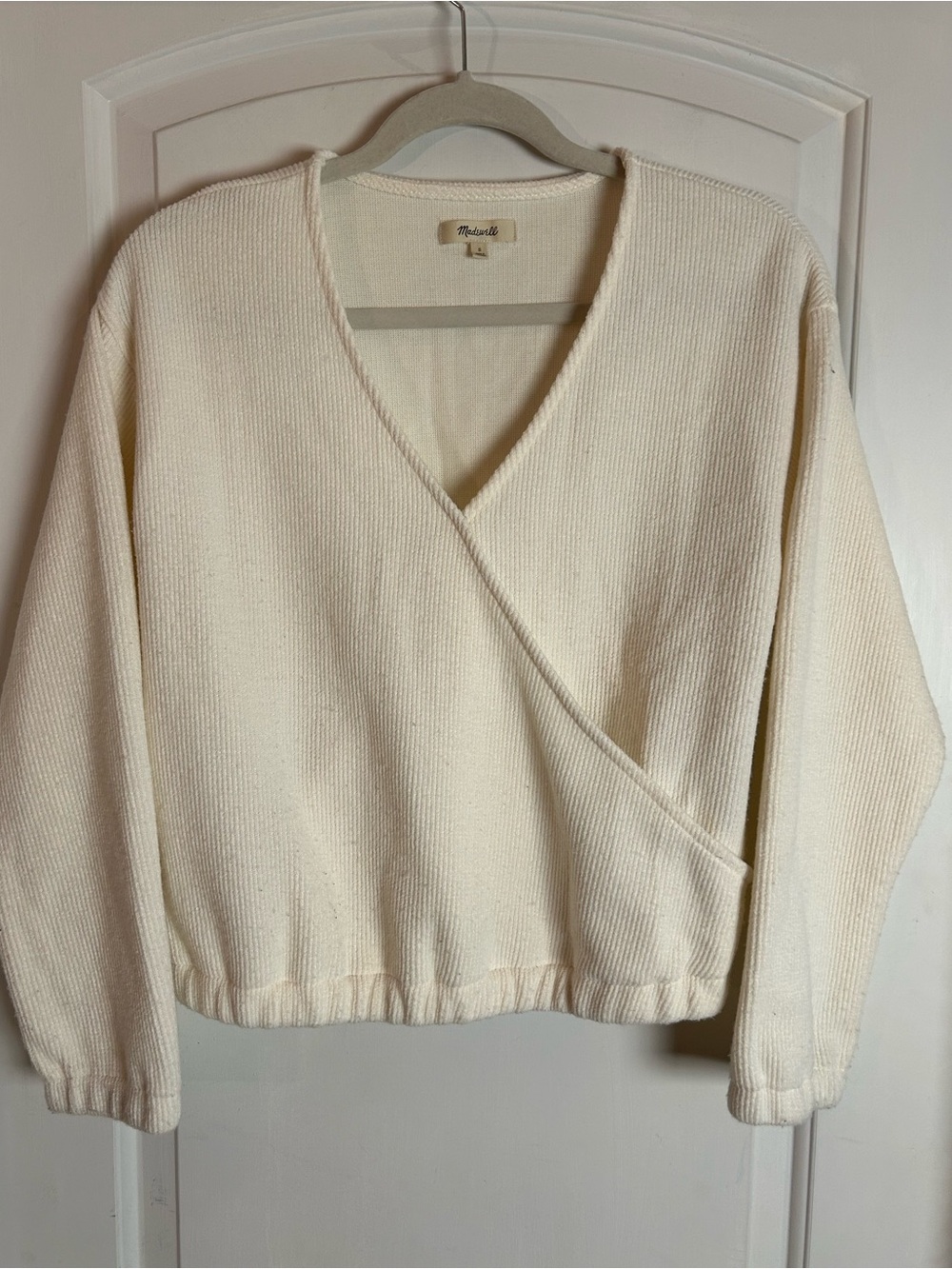 Madewell Ottoman Knit
Wrap Top Ribbed Sweater Off-White Small